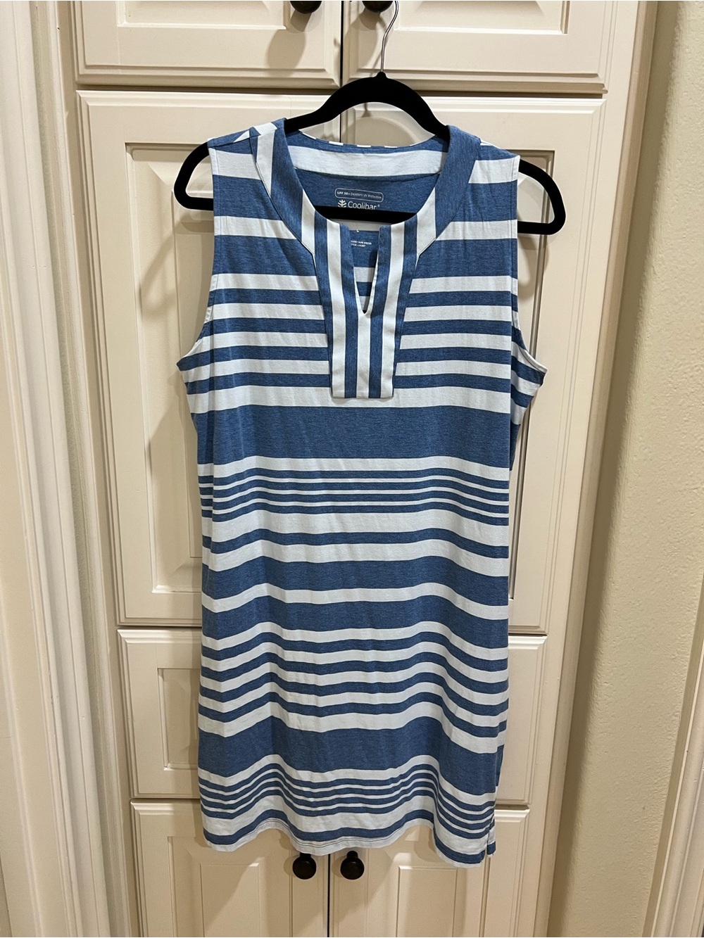 Coolibar Blue and White Striped Sleeveless Dress